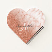 Roos Gouden Glitter Marmeren Monogram Hart Notitieboek (Achterkant)