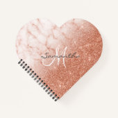 Roos Gouden Glitter Marmeren Monogram Hart Notitieboek (Voorkant)