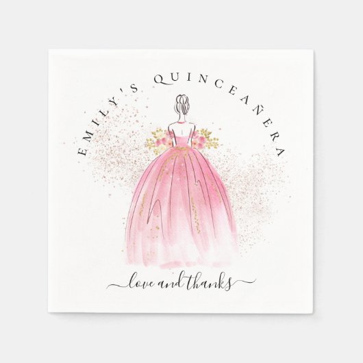 Roos Gouden Glitter Meisje Gown Quinceañera Servet (Voorkant)