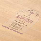 Roos Gouden Glitter Meisjes Boogdoop Acryl Uitnodigingen (Laagn)