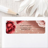 Roos Gouden Glitter Met Rode Rozen Trouwadres Etiket (Insitu)