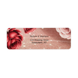 Roos Gouden Glitter Met Rode Rozen Trouwadres Etiket