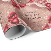 Roos Gouden Glitter Met Rode Rozen Trouwen Cadeaupapier (Rol Hoek)