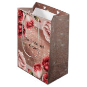 Roos Gouden Glitter Met Rode Rozen Trouwen Medium Cadeauzakje (Achterkant Gekanteld)