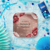 Roos Gouden Glitter Met Rode Rozen Trouwen Papieren Bordje (Feest)