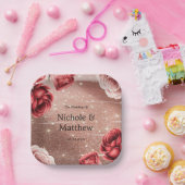Roos Gouden Glitter Met Rode Rozen Trouwen Papieren Bordje (Feest)
