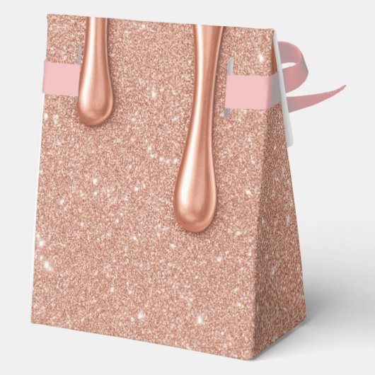 Roos Gouden Glitter & Metallic Druppels Wedding Bedankdoosjes (Achterkant)