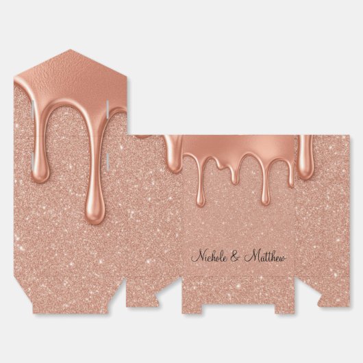 Roos Gouden Glitter & Metallic Druppels Wedding Bedankdoosjes (Ongevouwen)