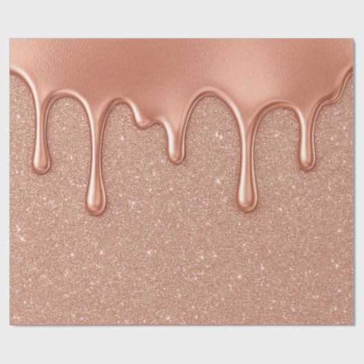 Roos Gouden Glitter & Metallic Druppels Wedding Cadeaupapier (Vlak)
