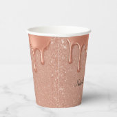 Roos Gouden Glitter & Metallic Druppels Wedding Papieren Bekers (Rechts)