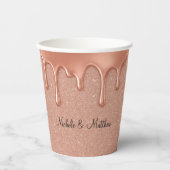 Roos Gouden Glitter & Metallic Druppels Wedding Papieren Bekers (Voorkant)