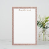 Roos gouden glitter metallic | Gepersonaliseerd Briefpapier (Staand voorkant)