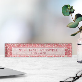 Roos Gouden Glitter Modern Chic Naambordje