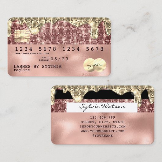 roos gouden glitter Modern Credit Kaart Visitekaartje (Voorkant / Achterkant)