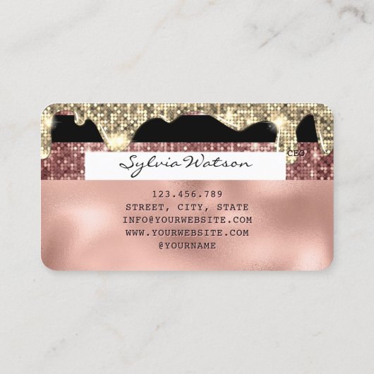 roos gouden glitter Modern Credit Kaart Visitekaartje (Achterkant)