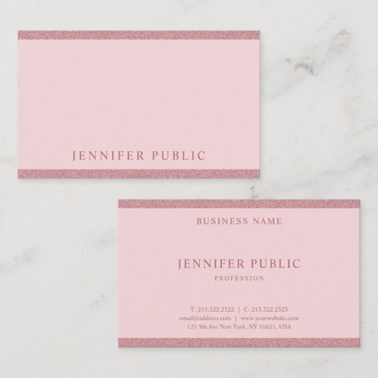 Roos Gouden Glitter Modern Elegant Eenvoudige Sjab Visitekaartje (Voorkant / Achterkant)