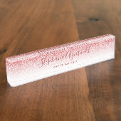 Roos Gouden Glitter Modern Ombre Script Naambordje (Zijkant)