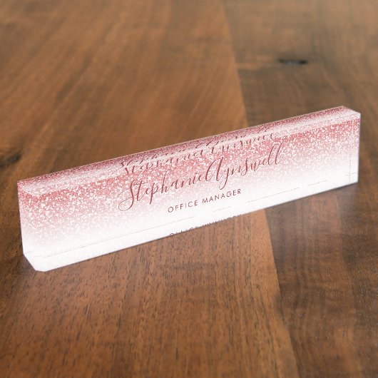 Roos Gouden Glitter Modern Ombre Script Naambordje (Zijkant)