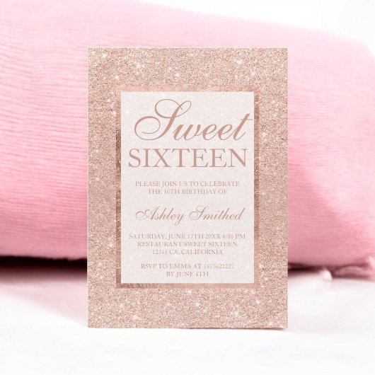 Roos gouden glitter moderne chique Sweet 16 Kaart