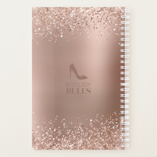 Roos Gouden Glitter Monogram Boss Lady 2025 Planner (Achterkant)