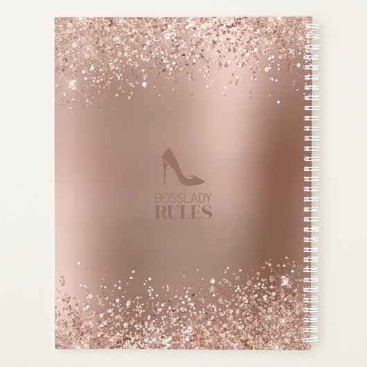 Roos Gouden Glitter Monogram Boss Lady 2025 Planner (Achterkant)