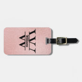 Roos gouden glitter monogram | Girly Modern Sparkl Bagagelabel (Voorkant horizontaal)