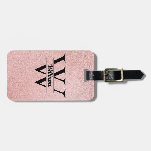 Roos gouden glitter monogram | Girly Modern Sparkl Bagagelabel (Voorkant horizontaal)
