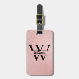 Roos gouden glitter monogram | Girly Modern Sparkl Bagagelabel