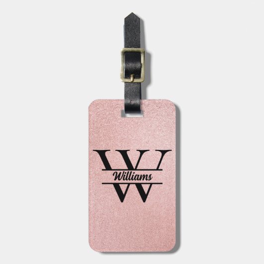 Roos gouden glitter monogram | Girly Modern Sparkl Bagagelabel (Voorkant verticaal)