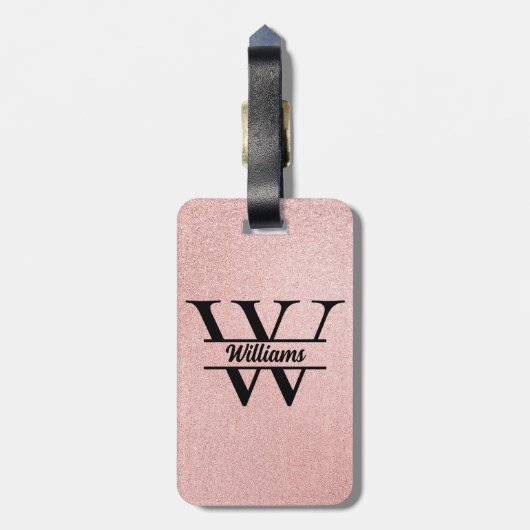 Roos gouden glitter monogram | Girly Modern Sparkl Bagagelabel (Achterkant verticaal)