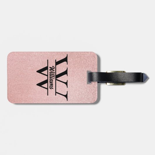 Roos gouden glitter monogram | Girly Modern Sparkl Bagagelabel (Achterkant horizontaal)