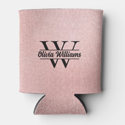 Roos gouden glitter monogram | Girly Modern Sparkl Blikjeskoeler (Voorkant)