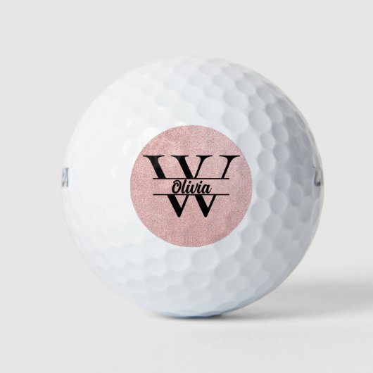 Roos gouden glitter monogram | Girly Modern Sparkl Golfballen (Voorkant)