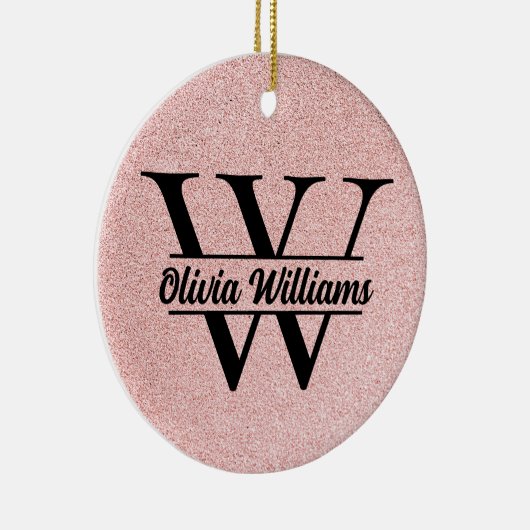 Roos gouden glitter monogram | Girly Modern Sparkl Keramisch Ornament (Rechts)