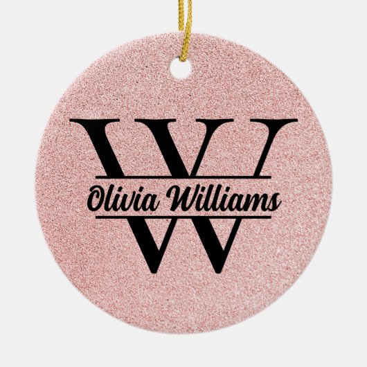 Roos gouden glitter monogram | Girly Modern Sparkl Keramisch Ornament (Voorkant)