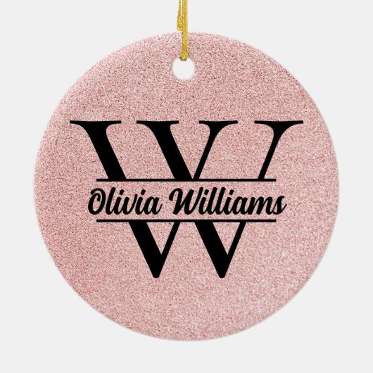 Roos gouden glitter monogram | Girly Modern Sparkl Keramisch Ornament (Achterkant)