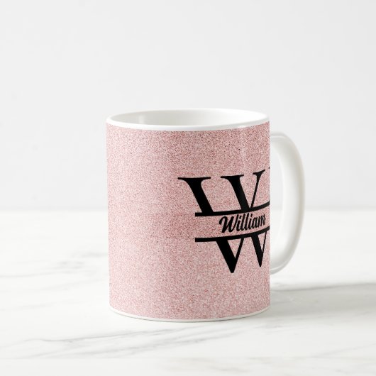 Roos gouden glitter monogram | Girly Modern Sparkl Koffiemok (Voorkant rechts)