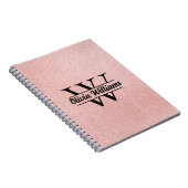 Roos gouden glitter monogram | Girly Modern Sparkl Notitieboek (Rechterzijde)