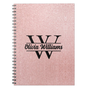 Roos gouden glitter monogram   Girly Modern Sparkl Notitieboek