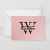 Roos gouden glitter monogram | Girly Modern Sparkl Notitiekaartje (Achterkant)
