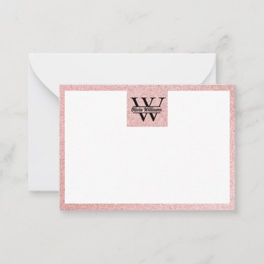 Roos gouden glitter monogram | Girly Modern Sparkl Notitiekaartje (Voorkant)
