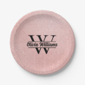 Roos gouden glitter monogram | Girly Modern Sparkl Papieren Bordje (Voorkant)