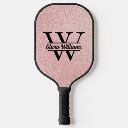 Roos gouden glitter monogram | Girly Modern Sparkl Pickleball Paddle (Voorkant)