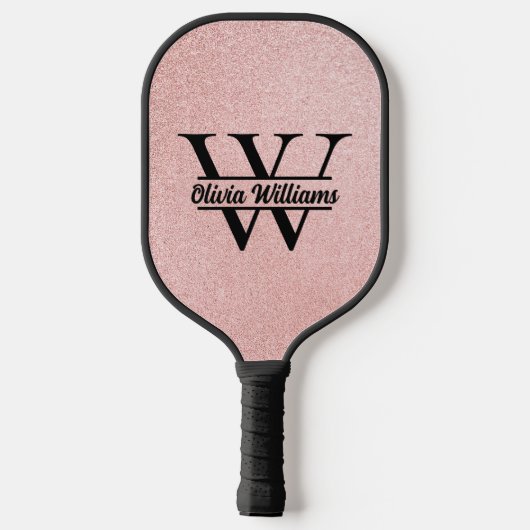 Roos gouden glitter monogram | Girly Modern Sparkl Pickleball Paddle (Achterkant)