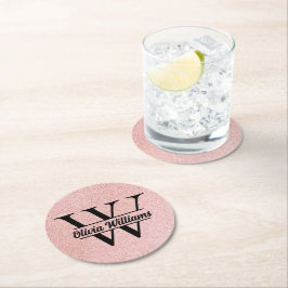 Roos gouden glitter monogram | Girly Modern Sparkl Ronde Kartonnen Onderzetter