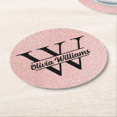 Roos gouden glitter monogram | Girly Modern Sparkl Ronde Kartonnen Onderzetter (Gebogen)