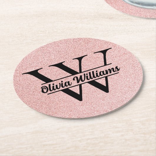 Roos gouden glitter monogram | Girly Modern Sparkl Ronde Kartonnen Onderzetter (Gebogen)