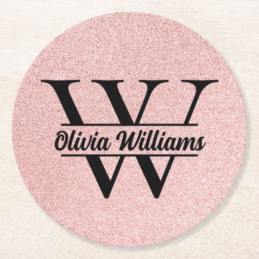 Roos gouden glitter monogram | Girly Modern Sparkl Ronde Kartonnen Onderzetter (Voorkant)