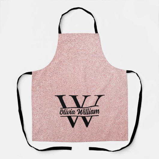 Roos gouden glitter monogram | Girly Modern Sparkl Schort (Voorkant)