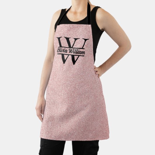 Roos gouden glitter monogram | Girly Modern Sparkl Schort (Insitu)